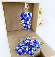 Blue Evil Eye Bead, Evil Eye Keychain, Evil Eye Bag Chain, Silver Key Ring - Evileyefavor