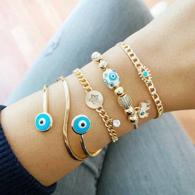 Gold Evil Eye Bracelet, Bangle Bracelet, Pandora Bracelet