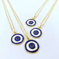 Blue Evil Eye Necklace, Lucky Charm Evil Eye, Gold Necklace, Brass Evil Eye Bead