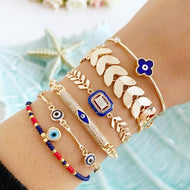 Blue Evil Eye Bracelet, Bangle Bracelet, Gold Chain Bracelet