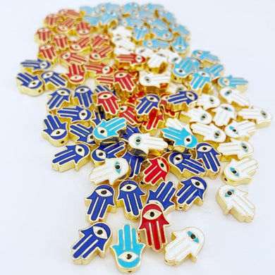 Hamsa Evil Eye Charm, 5 pcs, Hand of Fatima Bead, Brass Hamsa Charm