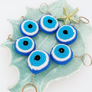 Blue Evil Eye Keychain, Macrame Keychain, Handknitting keychain