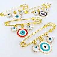 Turkish Evil Eye Safety Pins, Evil Eye Brooch, Greek Mati Evil Eye Protection - Evileyefavor