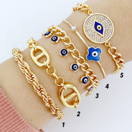 Evil Eye Bracelet, Gold Chain Bracelet, Blue Evil Eye, Chunky Gold Bracelet