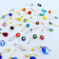 Evil Eye Safety Pin, BULK 1 to 100, Lucky Evil Eye Stroller Pin, Brooches - Evileyefavor
