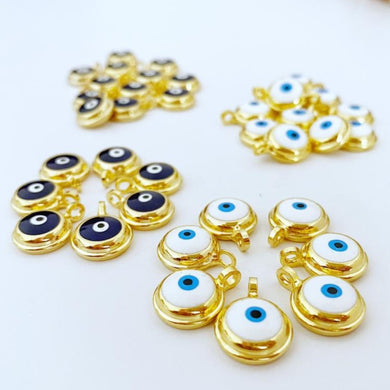 Shiny Gold Evil Eye Beads, Brass Evil Eye Charm, Evil Eye Necklace