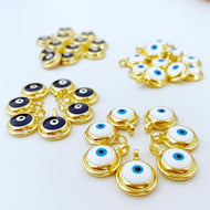 Shiny Gold Evil Eye Beads, Brass Evil Eye Charm, Evil Eye Necklace