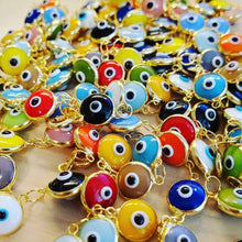 Chain Link Bracelet, 12mm Glass Evil Eye Beads, Rainbow Evil Eye Beads, Evil Eye Jewelry