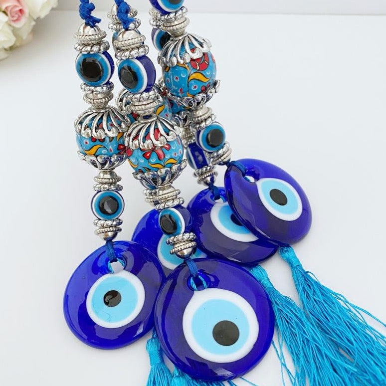 Blue Evil Eye Wall Hanging, Ceramic Charm, Evil Eye Home Decor