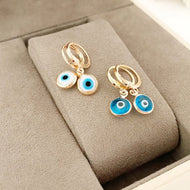 Evil Eye Earrings, Blue Glass Evil Eye Beads, Hoop Earrings, Rose Gold Earrings - Evileyefavor