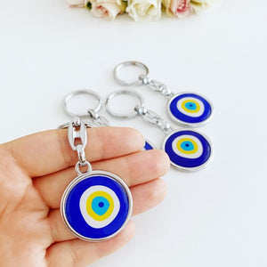 Blue Evil Eye Keychain, Silver Keychain, Minimalist Key Chain