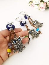 Blue evil eye good luck keychain, elephant, owl keyring - Evileyefavor