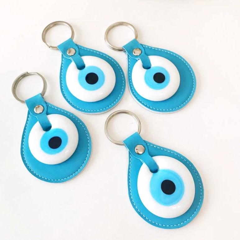 Evil eye turquoise leather keychain - Evileyefavor
