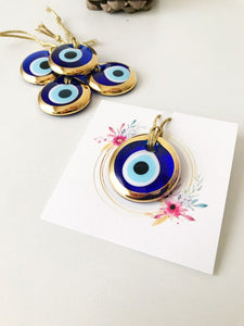 Gold evil eye wedding giveaway with personalized card - Evileyefavor
