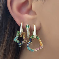 Dangle Earrings, Rainbow Zircon Earrings, Heart Star Charm Earrings - Evileyefavor