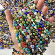 6mm 8mm 10mm 12mm Millefiori flat coin glass beads, Italian floral beads, murano