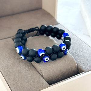 Natural Black Onyx Stone Bracelet, Evil Eye Bracelet for Men, Healing