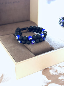 Natural Black Onyx Stone Bracelet, Evil Eye Bracelet for Men, Healing
