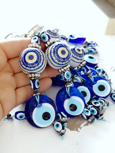 Blue Evil Eye Keychain, Greek Evil Eye Bead, Blue Evil Eye Bag Charm