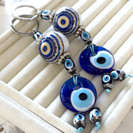 Blue Evil Eye Keychain, Greek Evil Eye Bead, Blue Evil Eye Bag Charm