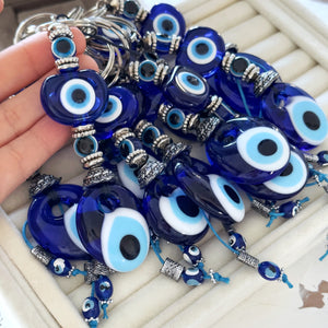 3 pcs Greek Evil Eye Key Chain, Baptism favors for Guests, Blue Evil Eye Bead