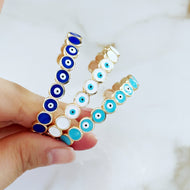 18K Gold Cuff Bracelet, Blue Evil Eye Bracelet, Bracelet Gift for Women, Greek Evil Eye