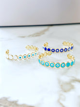 18K Gold Cuff Bracelet, Blue Evil Eye Bracelet, Bracelet Gift for Women, Greek Evil Eye