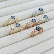 18K Gold Plated Ring, Cuban Link Ring, Blue Evil Eye Ring, Chunky Ring