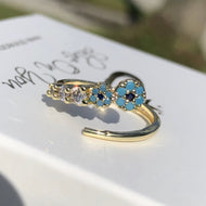 Adjustable Gold Ring with Turquoise Bead, 1 to 10 BULK - Evileyefavor