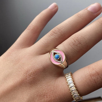 Adjustable Gold Evil Eye Signet Ring, WHOLESALE RING 1 to 10