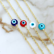 18K Gold Plated Chain Bracelet, Evil Eye Murano Bracelet, Blue Murano Bead - Evileyefavor