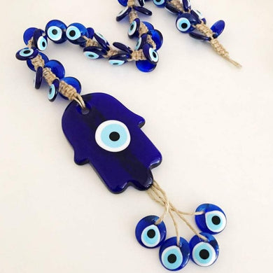 Large Hamsa Hand wall hanging with 41 evil eye beads - Evileyefavor