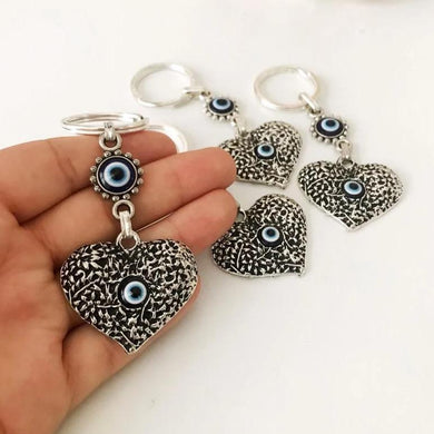 Silver evil eye heart keychain - Evileyefavor