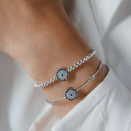 Silver Evil Eye Bracelet, Cuff Bracelet, Evil Eye Beaded Bracelet, Protection