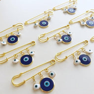 Evil Eye Wedding Favor, Evil Eye Safety Pin, Blue Murano Evil Eye Bead