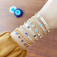 Gold Evil Eye Bracelet, Cuff Bracelet, Chain Link Bracelet, Evil Eye Jewelry