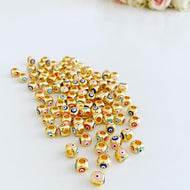 Evil Eye Beads, Square Spacer Beads on Four Sides, Evil Eye Brass Beads, Cube