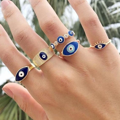 Evil Eye Ring Set, Gold Adjustable Ring, Turkish Evil Eye