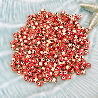 Evil Eye Beads, BULK, Orange Evil Eye Spacer Bead, Brass Charm, Gold Connectors