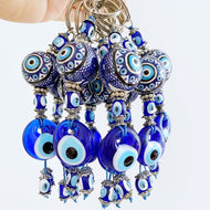 Blue Evil Eye Keychain, Ceramic Ball Charm Keychain, Evil Eye Key Ring - Evileyefavor