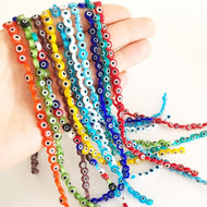 Evil Eye Beads, 6mm, BULK strand of 60 to 600 beads, Flat Round Beads - Evileyefavor