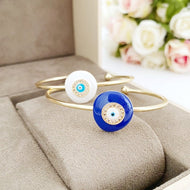 Evil Eye Bracelet, Round Evil Eye Bangle Bracelet, White Evil Eye
