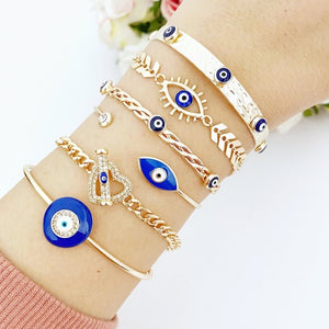 Blue Evil Eye Bracelet, Bangle Bracelet, Evil Eye Jewelry, Gold Toggle Bracelet