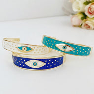 Adjustable Wide Cuff Bracelet, Evil Eye Bracelet, Stacking Bangle, Cuff Bracelet