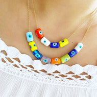 Evil Eye Necklace, Customized Necklace, Handmade Murano Tube Beads Necklace - Evileyefavor