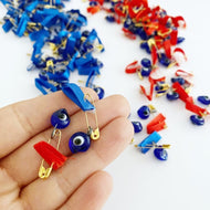 Unique wedding favor, evil eye safety pin, glass beads safety pin