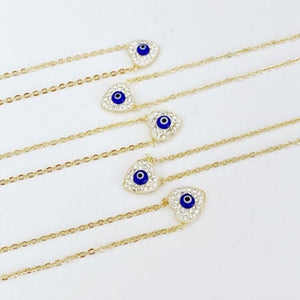 Dainty Evil Eye Necklace, Mothers Day Gift, Gold Evil Eye Necklace, Zircon Heart