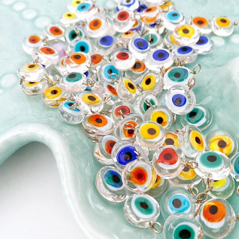 10 pcs Evil eye beads, clear evil eye charm, murano glass beads, rainbow glass charm