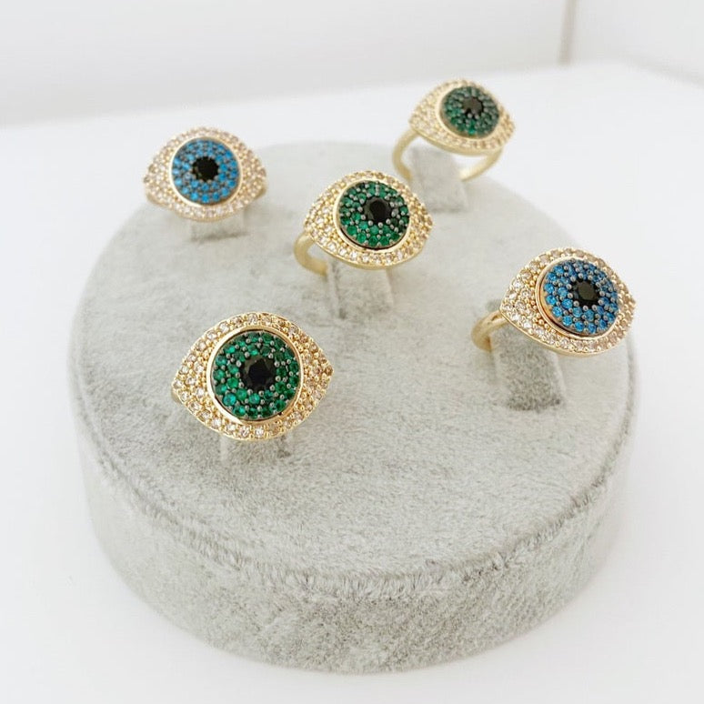 Evil Eye Ring, Stacking Ring, Gold Protection Ring, Zircon Evil Eye Ring