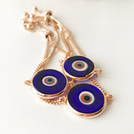 Murano Glass Evil Eye Bracelet, Adjustable Rose Gold Bracelet, Blue Murano - Evileyefavor